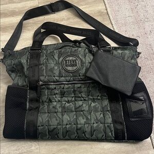 Steve Madden Black and Green Camouflage Duffel Bag 23 L x 16 H x 7 W